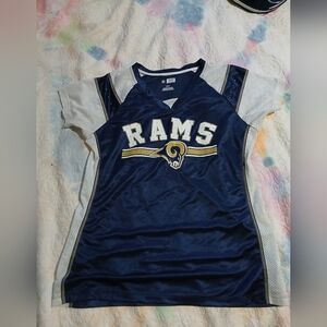 NFL Team‎ Apparel "RAMS" Women's Navy Jersey w Rhinestones. Sz.L